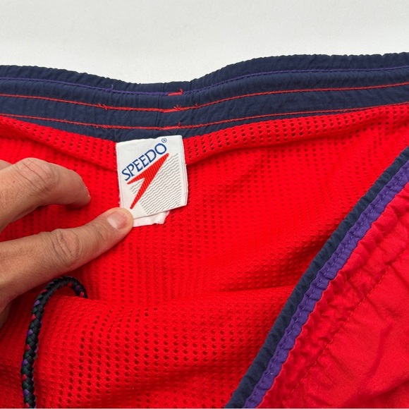 Mens Sz XL Vintage Red Speedo Lined Swim Trunk Shorts Nylon - Picture 4 of 10